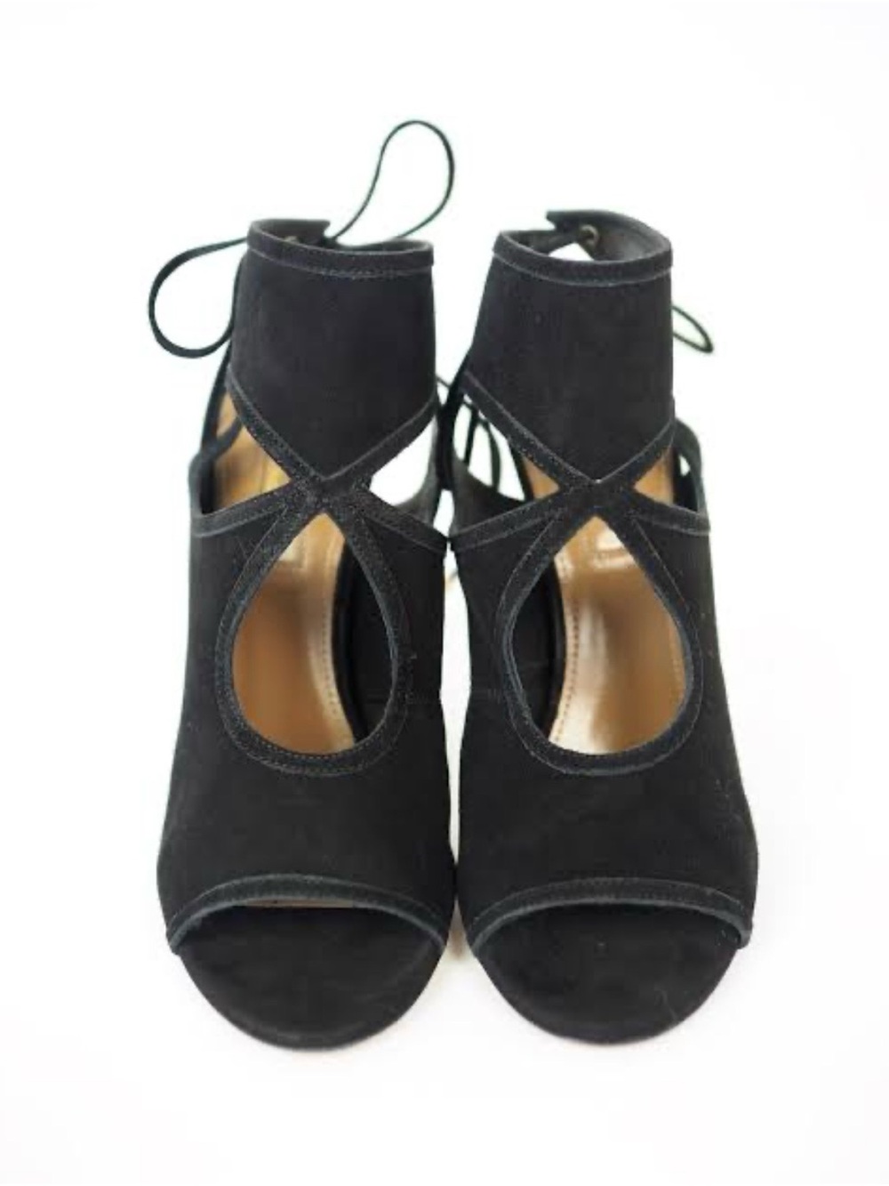 Aquazzura Black Suede Cutout Lace-Up Heels Booties NWT Size 35.5 / 5.5